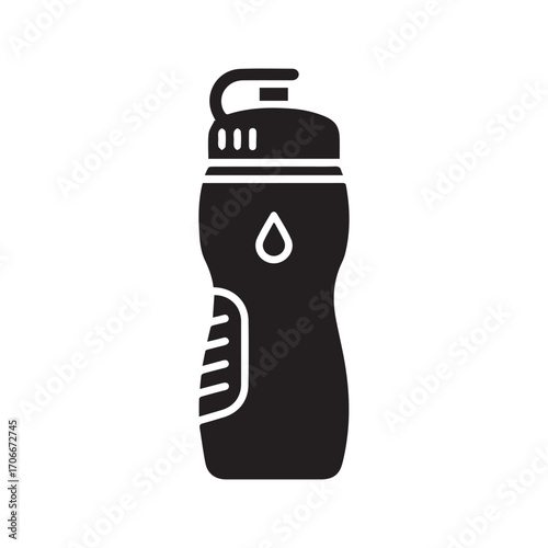 Sports water bottle glyph icon. Fitness hydration symbol for gym and exercise. Black silhouette vector illustration.