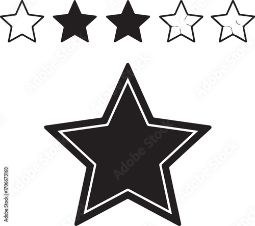 Star Rating Icons with Filled, Outline, and Imperfect Elements Alongside a Large Bold Star