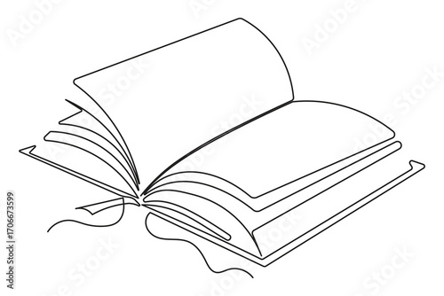  Open book with flying pages outline minimalist continuous one line drawing artwork