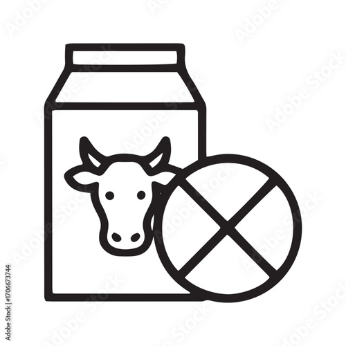 Dairy-Free Icon, Lactose Intolerance Vector Symbol. No Milk Allergen Sign for Vegan Food Packaging, Isolated on White