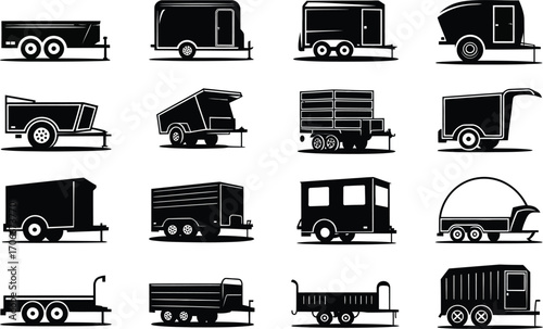 Diverse Collection of Black and White Trailer Silhouettes