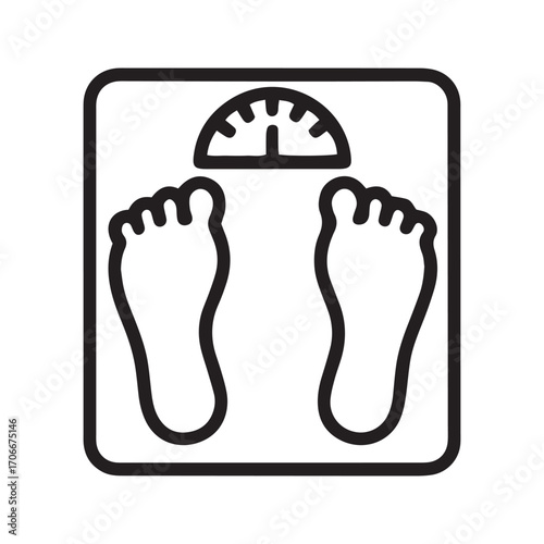 Weight Scale Icon with Feet, Body Measurement Vector Symbol. Diet, Fitness, and Health Tracking Illustration.