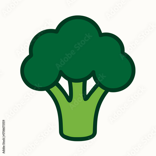 A minimalist vector icon of a broccoli floret, using bold solid colors and a white background