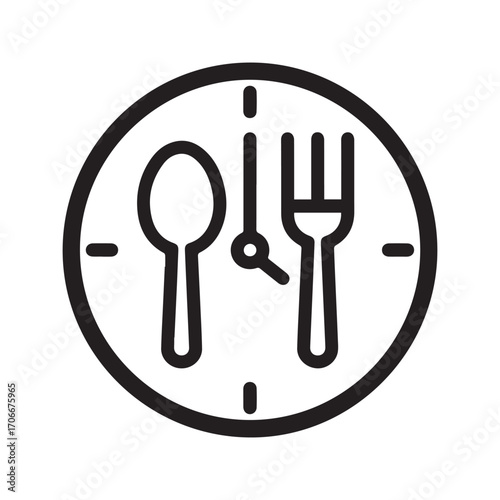Meal Time Icon, Intermittent Fasting Symbol. Clock with Spoon and Fork for Diet Schedule, Vector Illustration.
