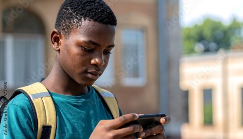 Teenager using smartphone outdoors