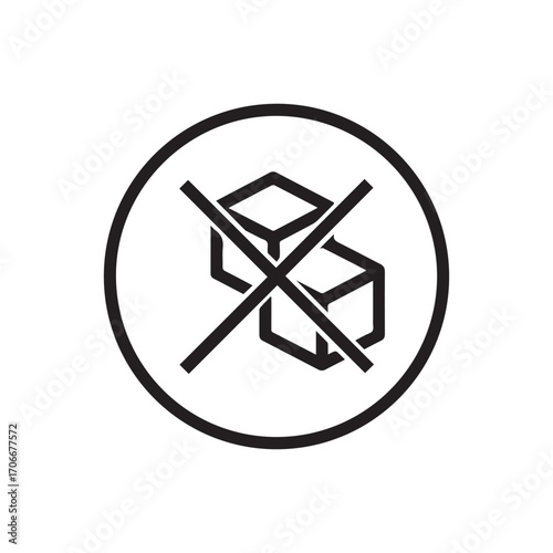 Sugar-Free Icon Vector, No Sugar Added Symbol. Crossed Out Sugar Cubes for Diabetic Diet Food Label, Isolated on White Background.