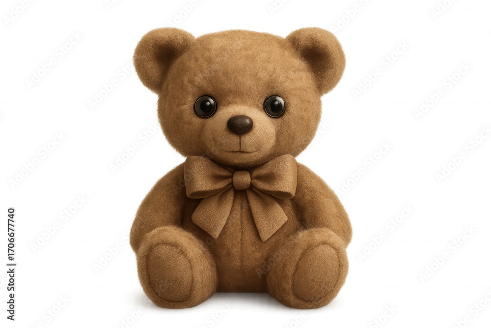 Obraz premium Cute brown teddy bear sitting, wearing a bow tie, on a transparent background, perfect for children's projects