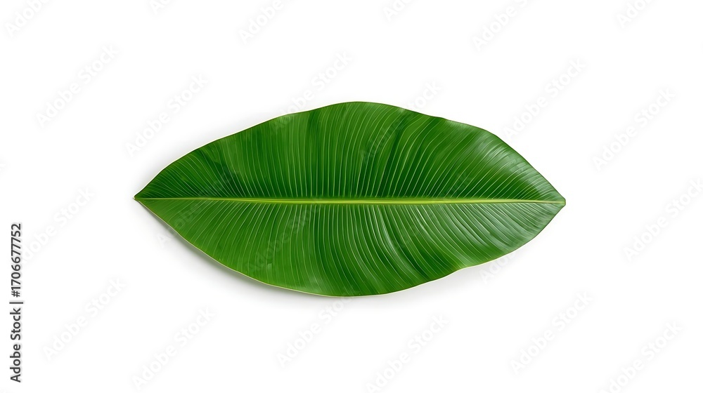 Fototapeta premium Green tropical leaf isolated on plain background, clean botanical photo