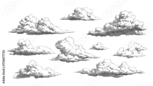 a set collection of clouds cloud hand drawn pen brush illustration