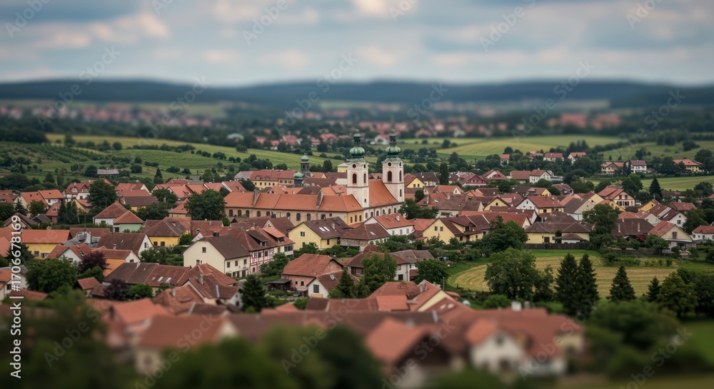 Obraz premium European Town with Church and Red Rooftops