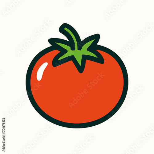 A bold vector icon of a tomato, solid colors, white background