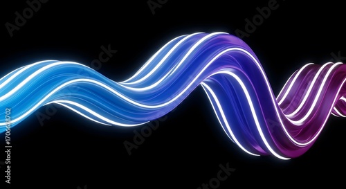 Electric Flow: A Luminous Abstract Ribbon of Polished Liquid Metal with a Dynamic Blue to Purple Gradient Against a Stark Black Backdrop, Evoking Modern Elegance and Sleek Technological Art!