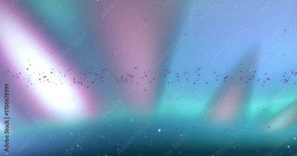 Obraz premium Glowing aurora-like light ribbons dancing across stylized outer-space realm, with star-like specks