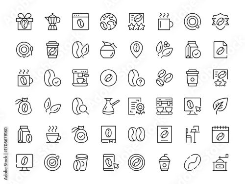 Coffee icon set. Vector line icons collection. Outline symbols. Modern design