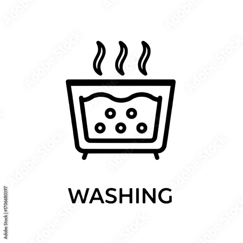 Washing Icon Line Drawing of a Soaking Tub for Laundry or Cleaning