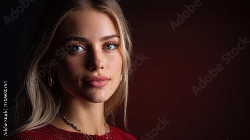 Grace and Elegance: A captivating portrait of a radiant woman, her beauty amplified by natural light and subtle elegance. Her eyes reflect a depth of emotion.