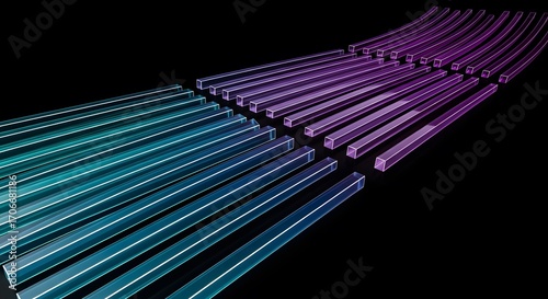 Translucent Teal and Purple Crystal Structures: A Modern 3D Abstract with Glowing Reflections and Diagonal Gradients on a Dark Background Showcasing Futuristic Design!