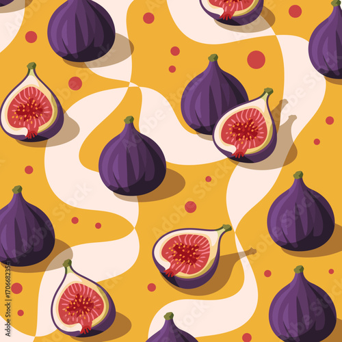 Illustrated figs and slices arranged with charming colors and shapes against a sunny backdrop, conveying a bright and inviting feel for creative endeavors.