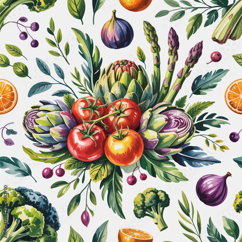 An eye-catching collection of garden-fresh produce showcasing the beauty and variety of fruits and vegetables while radiating health and nutritional goodness.