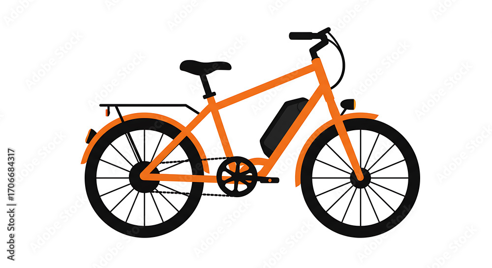 Fototapeta premium Orange Electric Bicycle Flat Art Isolated on White Background