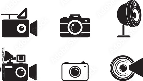 Monochrome Icons of Photography, Videography, and Audio Devices