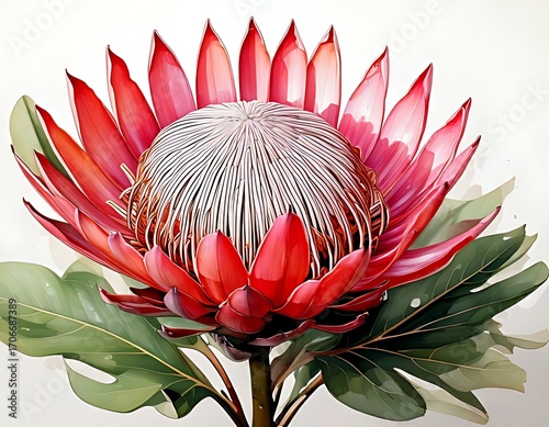 Vibrant digital illustration of a king protea flower