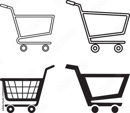 Diverse Shopping Cart Icons in Outline and Solid Vector Styles