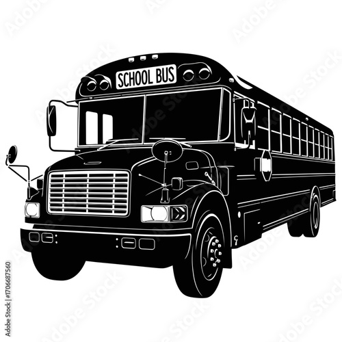 Classic school bus silhouette isolated on white background