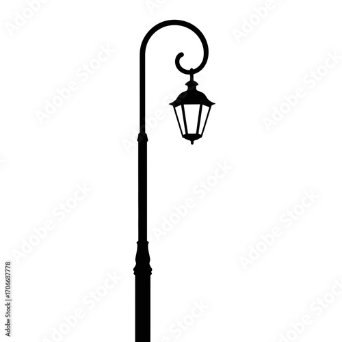 Ornate street lamp silhouette isolated on white background