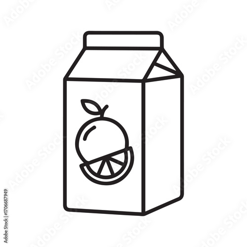 Orange juice carton icon, fruit beverage packaging, simple line art vector illustration
