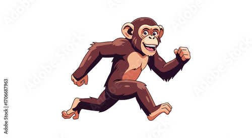 A cartoon-style chimpanzee playfully sprinting, showcasing dynamic motion and cheerful animal illustration, perfect for children's content and