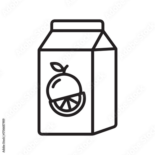 Orange juice carton icon, fruit beverage packaging, simple line art vector illustration
