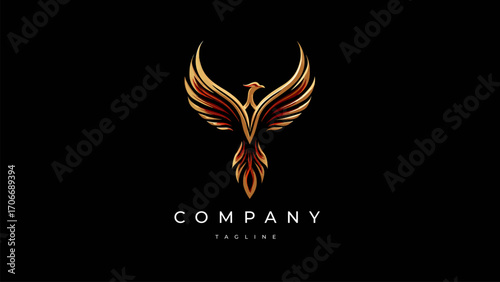Abstract bird phoenix fire logo design vector illustration, a beautiful orange flame symbol concept for a business