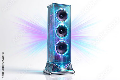 Wallpaper Mural Modern tall speaker with vibrant colorful led lights and sound waves emanating outwards Torontodigital.ca