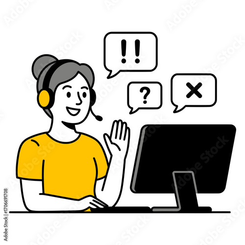 Friendly customer service agent assists with inquiries, resolving issues with a smile and clear communication, offering professional support.