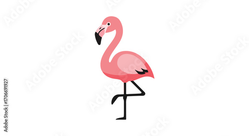 Stylized flamingo vector art illustration with clean design and minimalist graphic representation in pink and black colors isolated on a white
