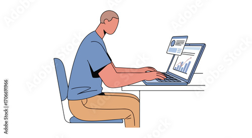 Concentrated professional leveraging technology for data analysis and insightful reporting using modern computer systems to advance progress