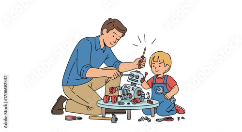 Father and Son's Robotic Bond: Crafting Memories Through Playful Construction and Shared Joyful Learning of Engineering