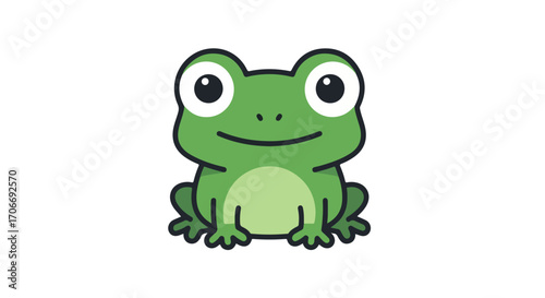 Charming Cartoon Frog Illustration with Bold Outline and Welcoming Expression for Children's Content Projects