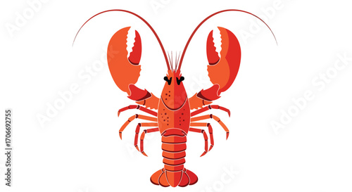 Stylized Lobster Illustration with Symmetrical Design and Vibrant Red-Orange Color Palette Against a Clean White Backdrop