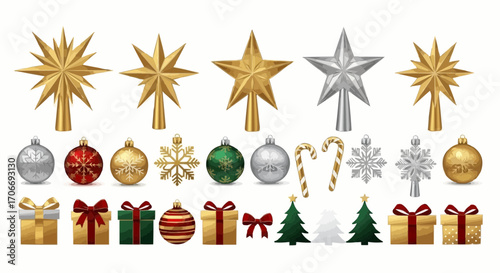 Christmas icon christmas tree toppers ornaments gifts candy canes snowflakes holiday season festive decorations vector art vector