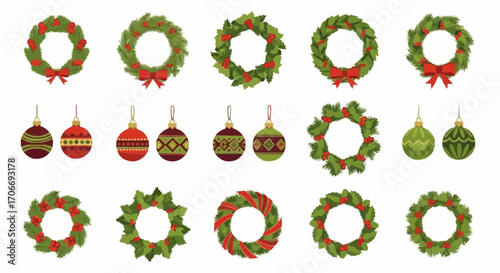 Christmas icon christmas wreaths and christmas ornaments vector illustration for holiday decoration and christmas design vector