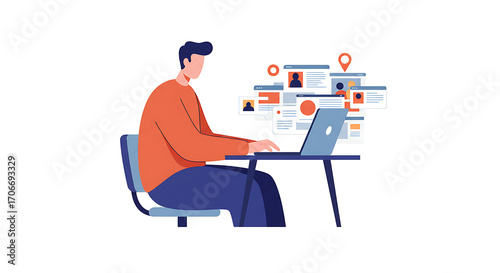 Person Working on Laptop Searching Online