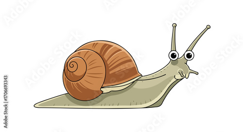 Whimsical Snail Character with Expressive Eyes and Curled Shell against a Clean White Background for Various Creative Projects