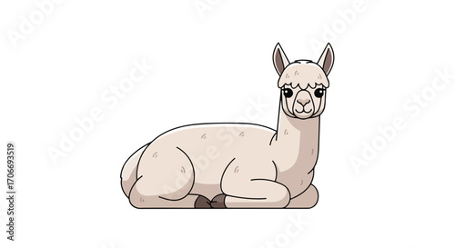 Cartoon Alpaca Resting: A Playful and Charming Illustration of a Serene Alpaca Character in a Relaxed Posture against a Plain Background