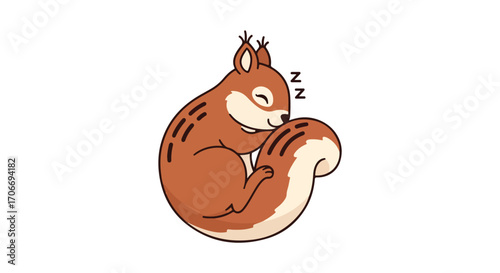Adorable Sleeping Squirrel Illustration Depicting Tranquility and Cozy Rest for Wildlife Enthusiasts in the Forest