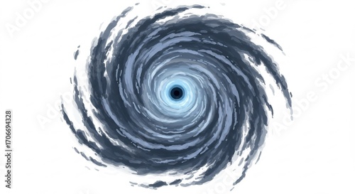 渦巻く暗灰色雲 中心輝く青 抽象的サイクロン画像. AI Generated