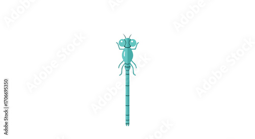 Stylized Teal Damselfly Illustration on Clean White Backdrop Revealing Nature's Insect Artistry