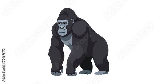 Cartoonish gorilla illustration showing strength and the gentle giant ape animal on a white background presenting wildlife ape conservation concept