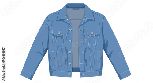 Stylized Denim Jacket Illustration on White Background Emphasizing Fashion and Casual Attire for Commercial Use